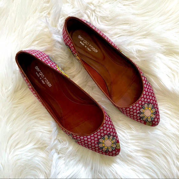 Sergio Rossi Printed Ballet Flats Leather Red 9 - Picture 2 of 8